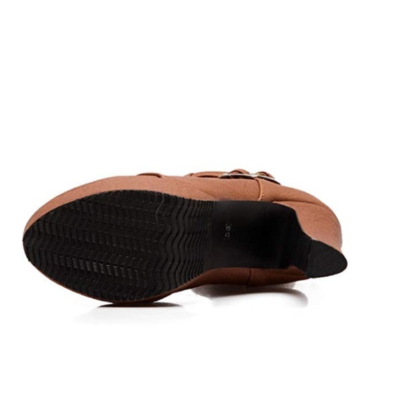 ADALINE Tan Chunky Heeled Booties - Picture 6 of 6